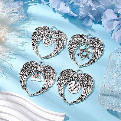 6Pcs 6 Styles Wing Tibetan Style Alloy Big Pendants HJEW-JM02311-1