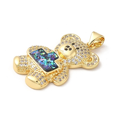 Rack Plating Brass Micro Pave Cubic Zirconia with Synthetic Opal Pendants KK-D088-37G-1