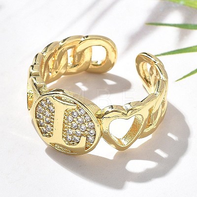 Brass Micro Pave Clear Cubic Zirconia Open Cuff Rings for Women RJEW-K289-02G-L-1