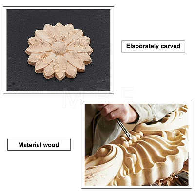 12Pcs Flower Rubber Wooden Carved Decor Applique WOOD-FH0001-77-1