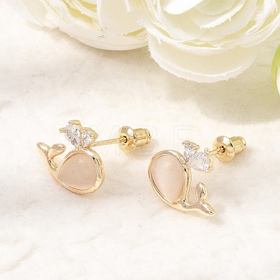 Brass Micro Pave Cubic Zirconia Stud Earrings for Women CU-CBAFF5B-10G-1