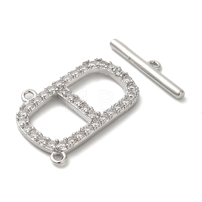 Brass Micro Pave Clear Cubic Zirconia Toggle Clasps KK-N254-74P-1