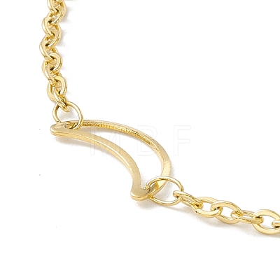 Vacuum Plating 304 Stainless Steel Crescent Moon Link Anklet with Cable Chains for Women STAS-E001-17G-1