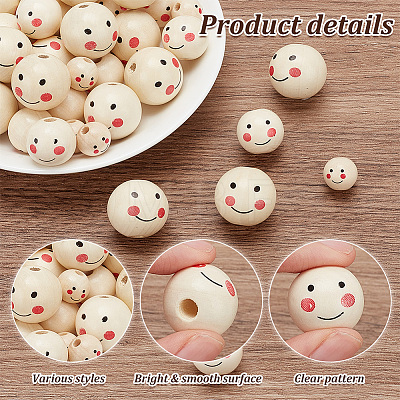   60Pcs 3 Styles Printed Wooden Beads WOOD-PH0002-64-1