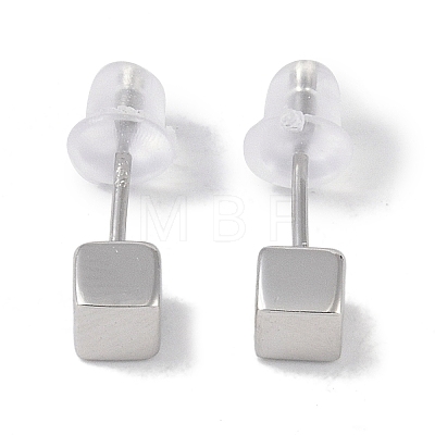 Anti-Tarnish Rhodium Plated Cube 999 Fine Silver Stud Earrings for Women EJEW-S215-09P-1