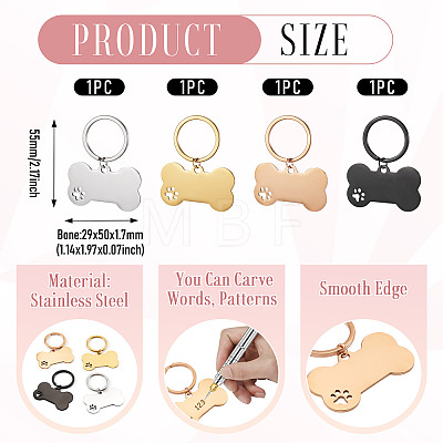 4Pcs 4 Styles Stainless Steel Keychains KEYC-TA0004-81A-1