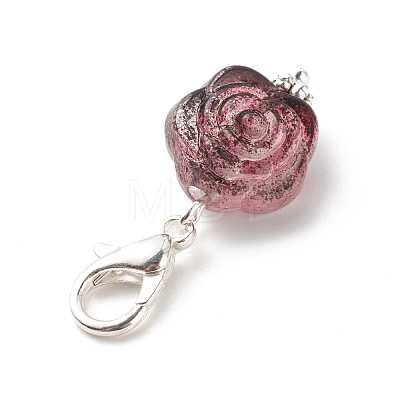 Acrylic Rose Flower Pendants Decoration HJEW-JM00739-02-1