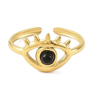 Natural Black Agate Finger Rings RJEW-F166-56G-1