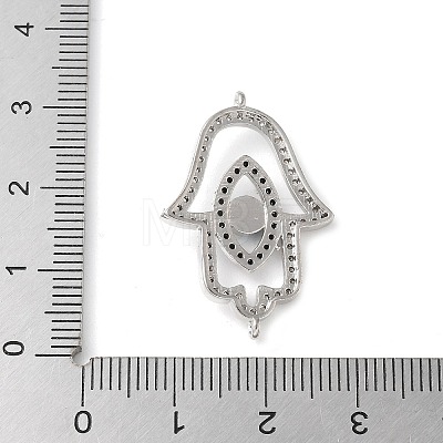 Brass Micro Pave Cleear & Black Cubic Zirconia Evil Eye Hamsa Hand Connector Charms KK-C086-15A-P01-1