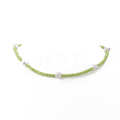 Plastic Pearl & Glass Seed Beaded Necklace for Women NJEW-JN04244-1