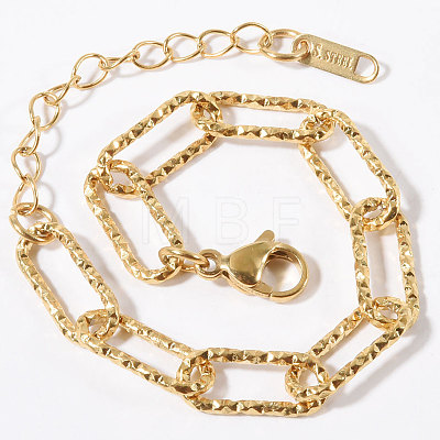 304 Stainless Steel Textured Paperclip Chain Bracelets for Women HX6515-7-1