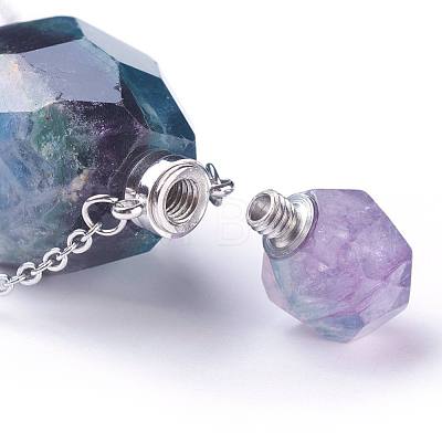 Natural Fluorite Openable Perfume Bottle Pendant Necklaces NJEW-G325-03P-1