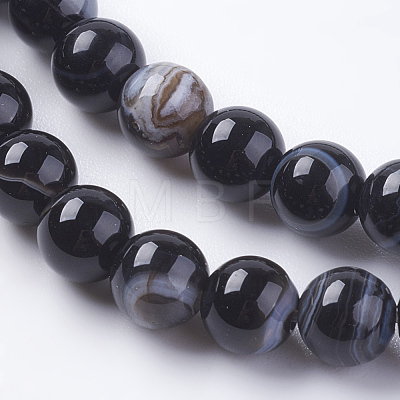 Round Dyed Natural Striped Agate/Banded Agate Beads Strands X-G-G582-6mm-07-1