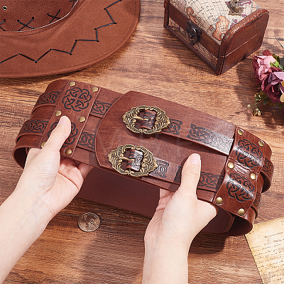 Vintage PU Leather & Alloy Viking Chain Belts for Men AJEW-WH0077-132B-1