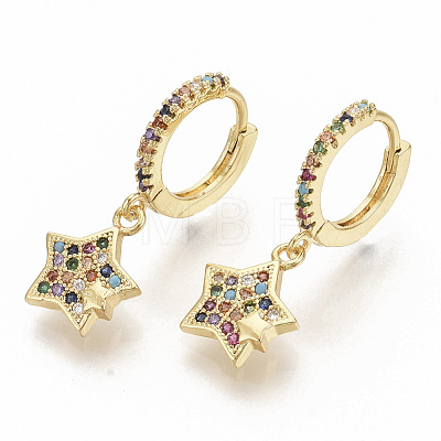 Brass Micro Pave Colorful Cubic Zirconia Dangle Hoop Earrings EJEW-S208-083-1