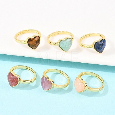 Natural Gemstone Finger Rings with Brass Findings G-H353-03G-1