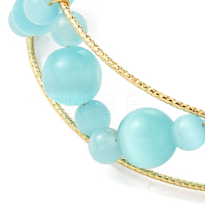 Sky Blue Round Cat Eye Beaded Brass Bangles for Women BJEW-JB10741-1