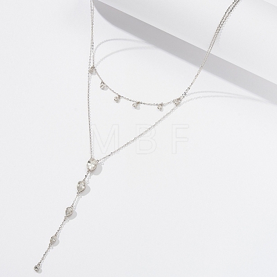 925 Sterling Silver Pave 5A Clear Cubic Zirconia Teardrop Pendant Y Necklaces SE-CBA9BBC-15P-1