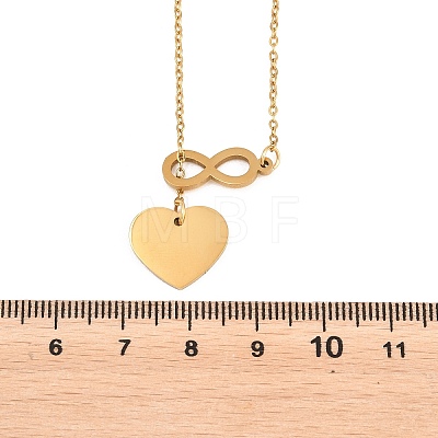 Adjustable 304 Stainless Steel Infinity Heart Pendant Lariat Necklaces NJEW-H093-04G-1