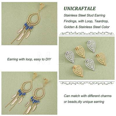 Unicraftale 24Pcs 2 Colors 304 Stainless Steel Stud Earring Findings STAS-UN0037-29-1