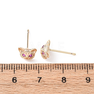 Cat Shape Brass Micro Pave Cubic Zirconia Stud Earrings EJEW-L278-11G-1