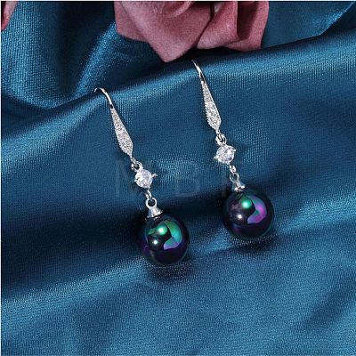 Pearl Earrings with Cubic Zirconia White Freshwater Shell Pearl Dangle Hook Earrings Stud Round Ball Drop Hoop Earrings Brass Jewelry Gift for Women JE1097C-1