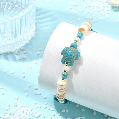 Natural Freshwater Shell & Howlite & Synthetic Turquoise & Opalite & Non-magnetic Hematite Beads Stretch Bracelets for Women BJEW-JB13810-02-1