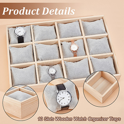 12 Slots Wooden Watch Organizer Trays AJEW-WH0471-143B-1