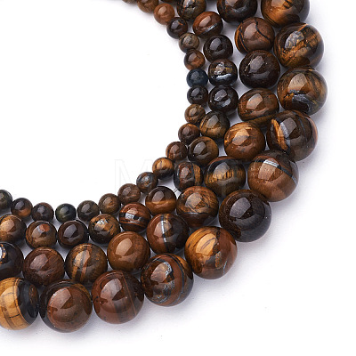 4 Strands 4 Style Natural Grade AB Tiger Eye Round Beads Strands G-TA0001-27-1