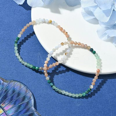 4mm Faceted Natural Mixed Gemstone Round Beaded Stretch Bracelets for Women BJEW-JB10735-1