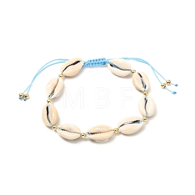 Natural Cowrie Shell Braided Bead Anklets Set for Girl Women AJEW-AN00451-01-1