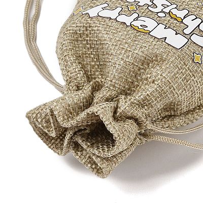 Christmas Printed Burlap Packing Pouches Drawstring Bags ABAG-Q053-02A-04-1