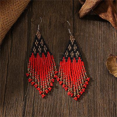 Bohemian Style Geometric Glass Seed Bead Handmade Tassel Dangle Earrings for Women RE9074-4-1