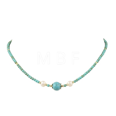 Natural & Synthetic Mixed Gemstone Round and Natural Cultured Freshwater Pearl Beaded Necklaces NJEW-JN06554-1
