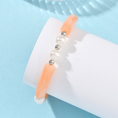 Duo Tone Acrylic Curved Tube Beaded Stretch Bracelets BJEW-JB14276-1