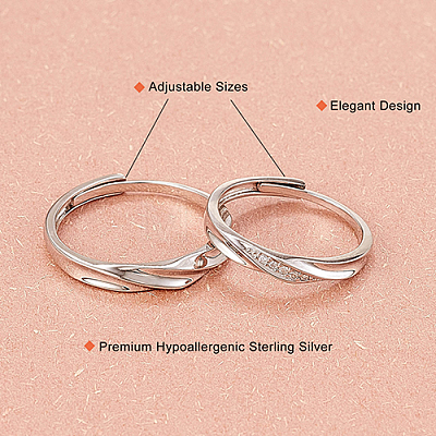 Rhodium Plated 925 Sterling Silver Wave Adjustable Couple Rings JR853A-1