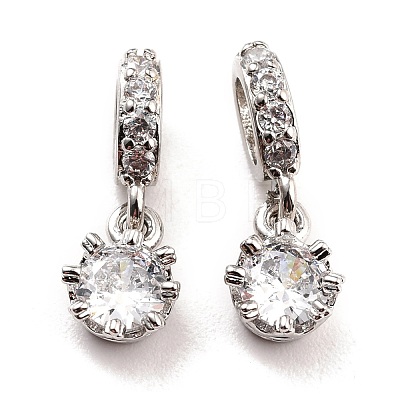 Brass Micro Pave Clear Cubic Zirconia Eropean Dangle Charms KK-A156-16P-RS-1