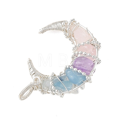 Natural Rose Quartz & Aquamarine & Lavender Amethyst Chip Wire Wrapped Pendants PALLOY-TA00438-1