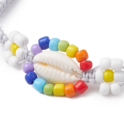 Cowrie Shell & Glass Seed Braided Bead Bracelets BJEW-JB11081-01-1