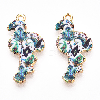 Printed Light Gold Tone Alloy Pendants ENAM-N056-210F-1