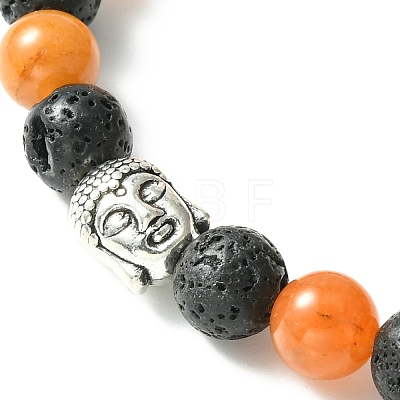 Natural Mixed Stone & Lava Rock & Tibetan Style Buddha Head Beaded Stretch Bracelet for Girl Women BJEW-JB09634-1