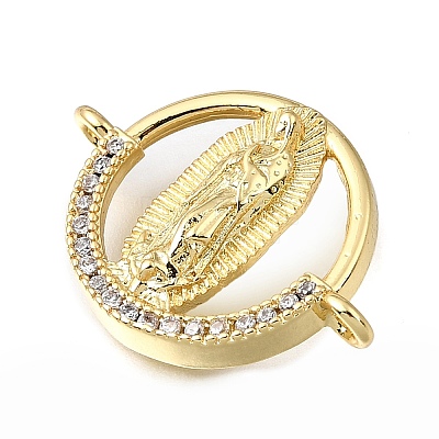 Religion Brass Micro Pave Clear Cubic Zirconia Connector Charms KK-G602-07G-12-1