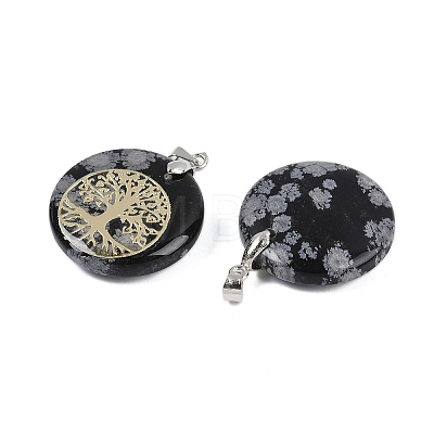 Natural Snowflake Obsidian Flat Round Pendants G-Q188-01P-02-1