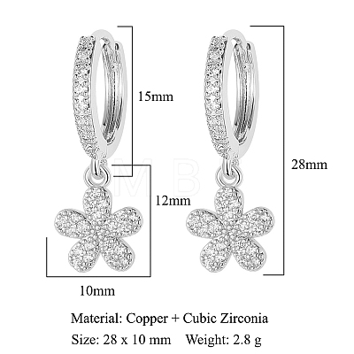 Clear Cubic Zirconia Flower Dangle Hoop Earrings EJEW-OY001-17P-1