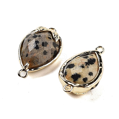 Natural Dalmatian Jasper Faceted Teardrop Connector Charms G-B081-03G-10-1