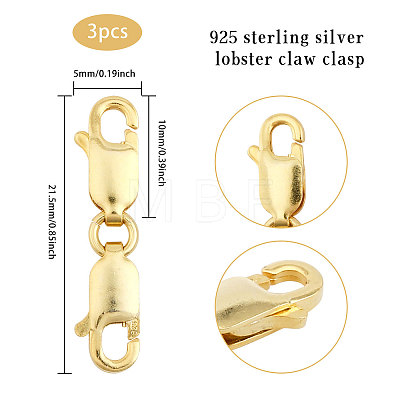 Globleland 3Pcs 3 Color 925 Sterling Silver Lobster Claw Clasps STER-GL0001-01-1