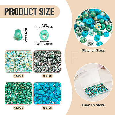 480Pcs 4 Colors Picasso Glass Seed Beads SEED-TA0001-07B-1