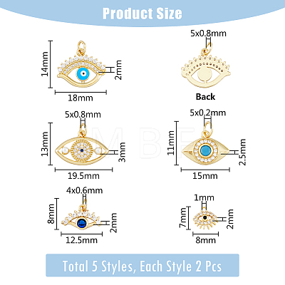 10Pcs 5 Style Eye Brass Micro Pave Cubic Zirconia Charms KK-DC0003-49-1