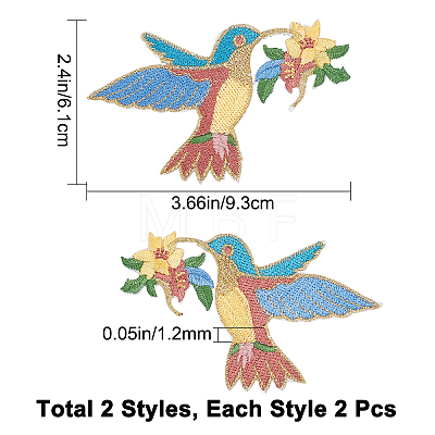 Gorgecraft 4Pcs 2 Style Polyester Computerized Embroidery Cloth Iron on/Sew on Patches DIY-GF0006-10-1