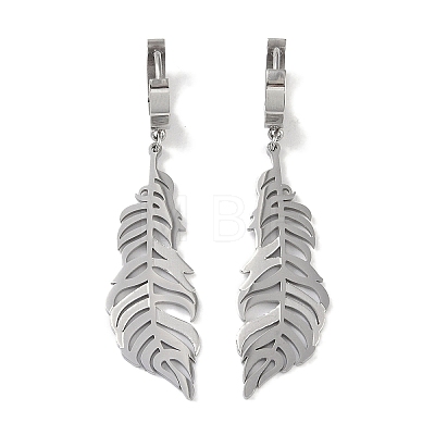 Feather 304 Stainless Steel Dangle Earrings EJEW-L283-023P-1